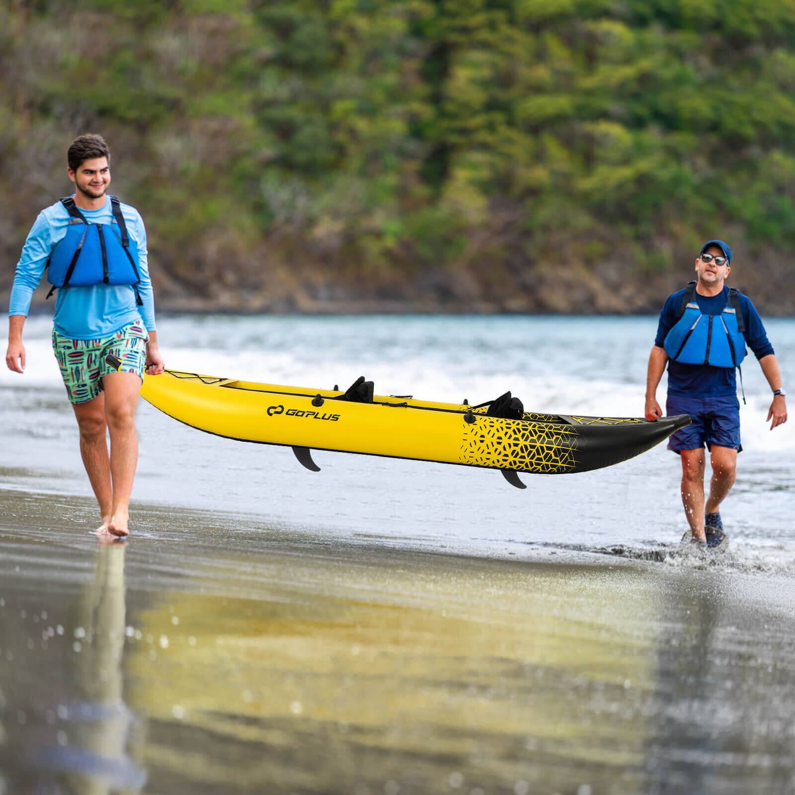 Alt View 4. Costway - Costway Inflatable Kayak Set Portable 2-person Kayak with Aluminium Oars EVA Padded Seat - Yellow.