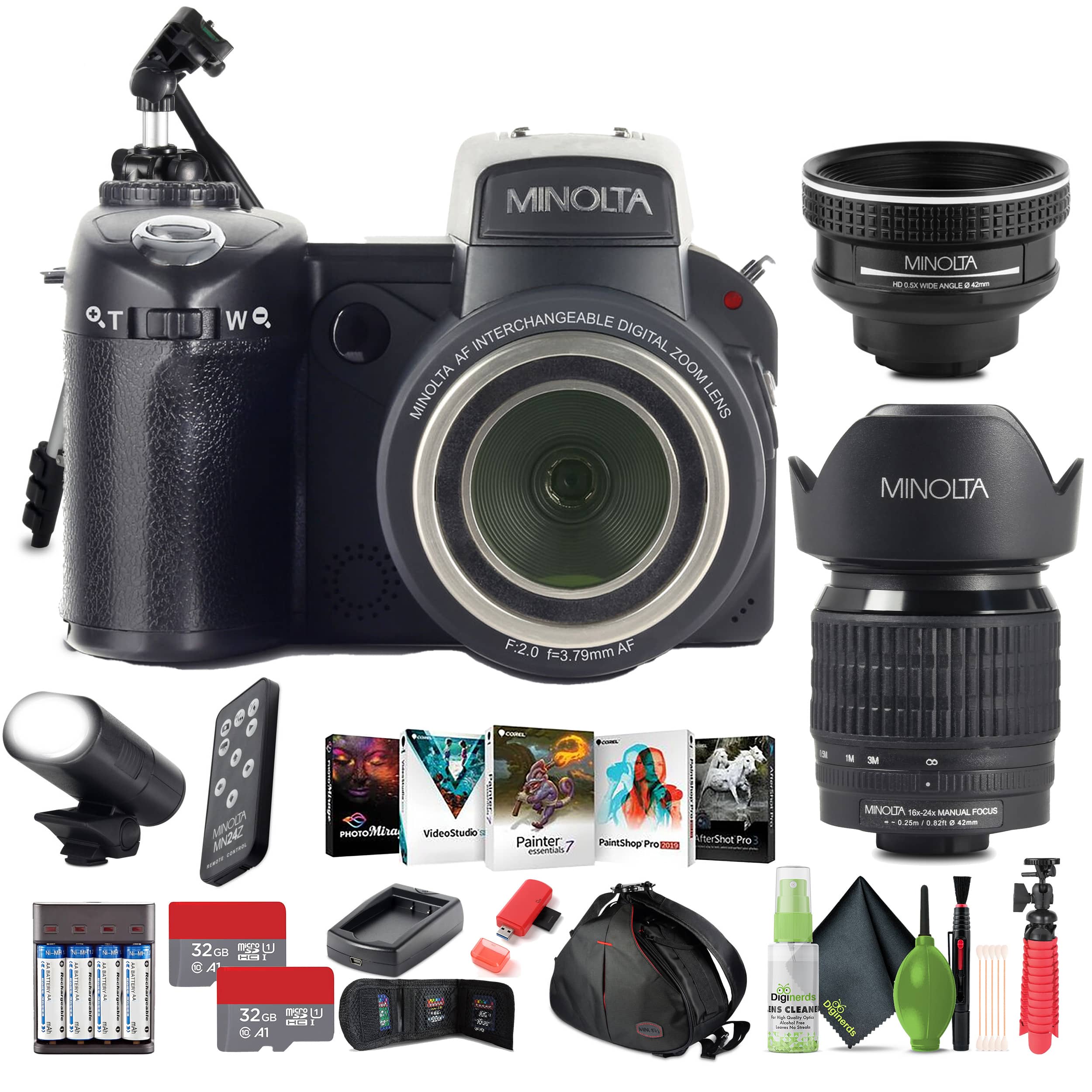 Minolta - MN24Z 33 MP Autofocus / 1080P FHD Camera w/ Lens Kit, 2x microSDHC - Black