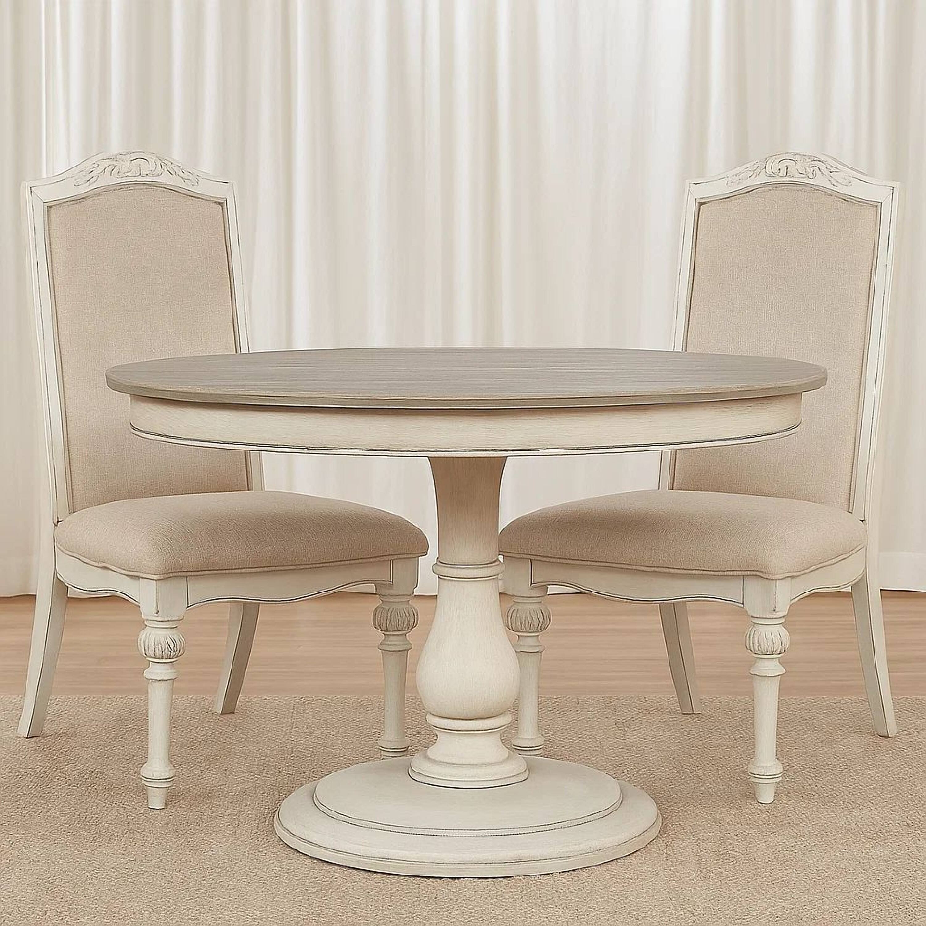 Alt View 6. Manhattan Lane - Rustic Wooden Armless Chair with Intricate Carvings, Set of 2 - White.