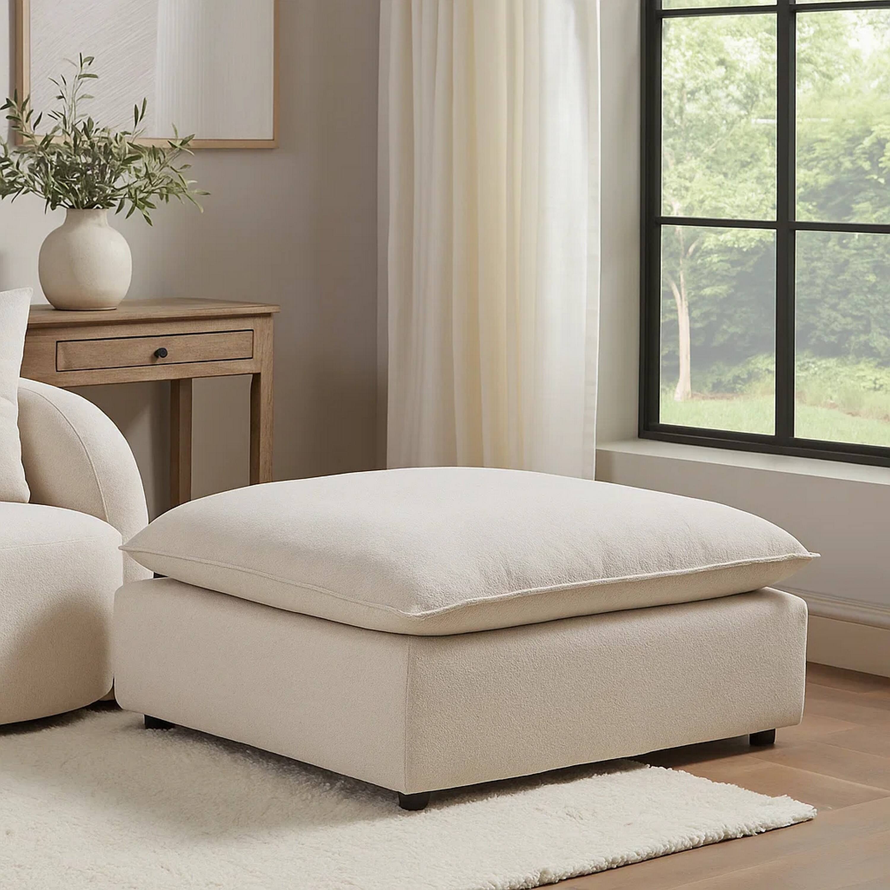 Alt View 6. Manhattan Lane - 37 Inch Modular Ottoman, Feather Down and Cotton Fill Seat, Beige Boucle - Beige, Black.