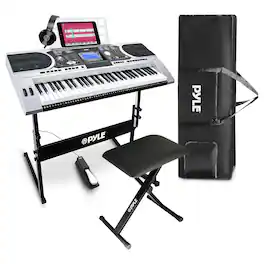 Pyle - Piano Keyboard, 61 Keys, Sustain Pedal, Headset, Weatherproof Bag, Stand, for Beginners - PKBRD6175P