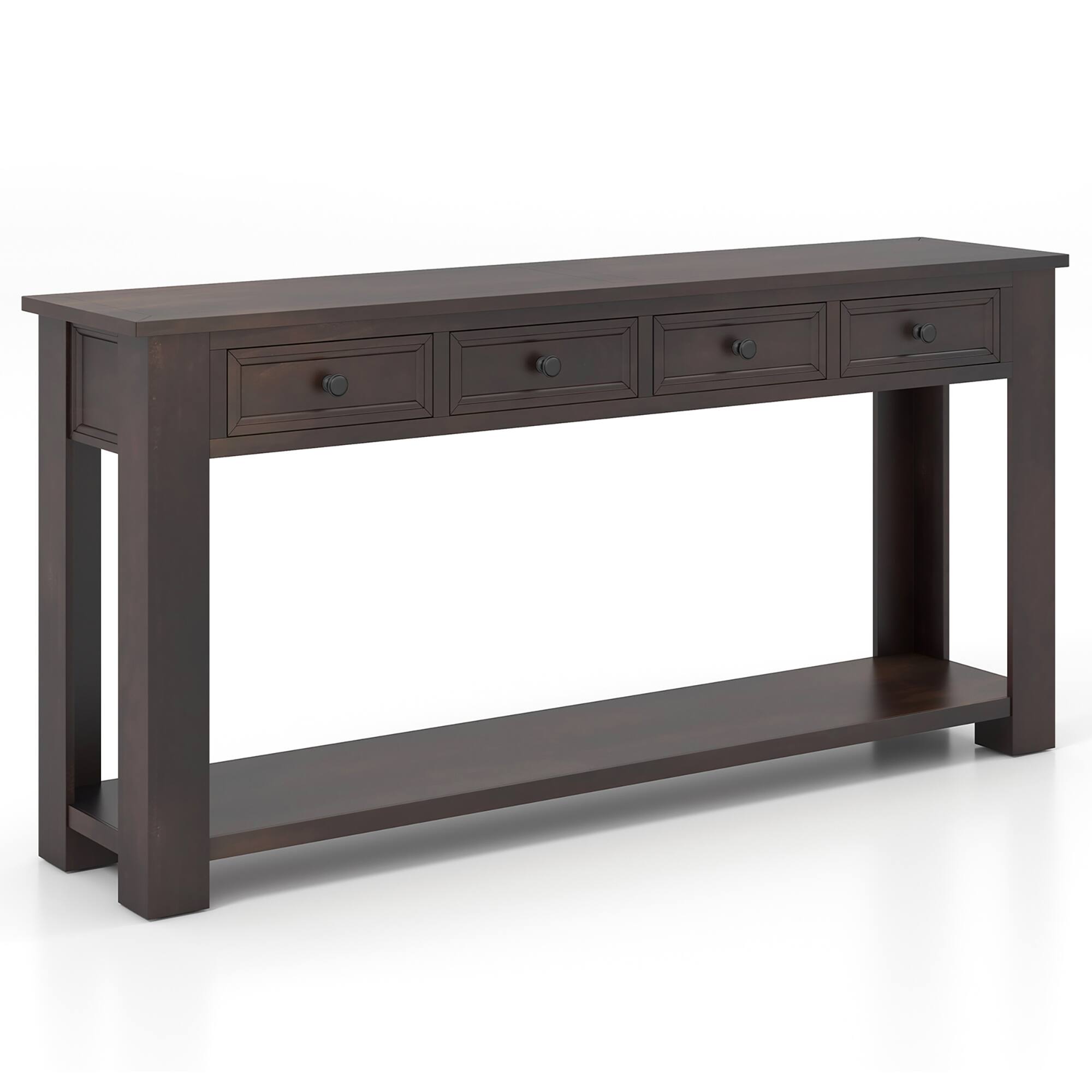 Alt View 9. Gymax - Gymax 63'' Farmhouse Entryway Table with 4 Storage Drawers and Open Shelf Espresso - Espresso.