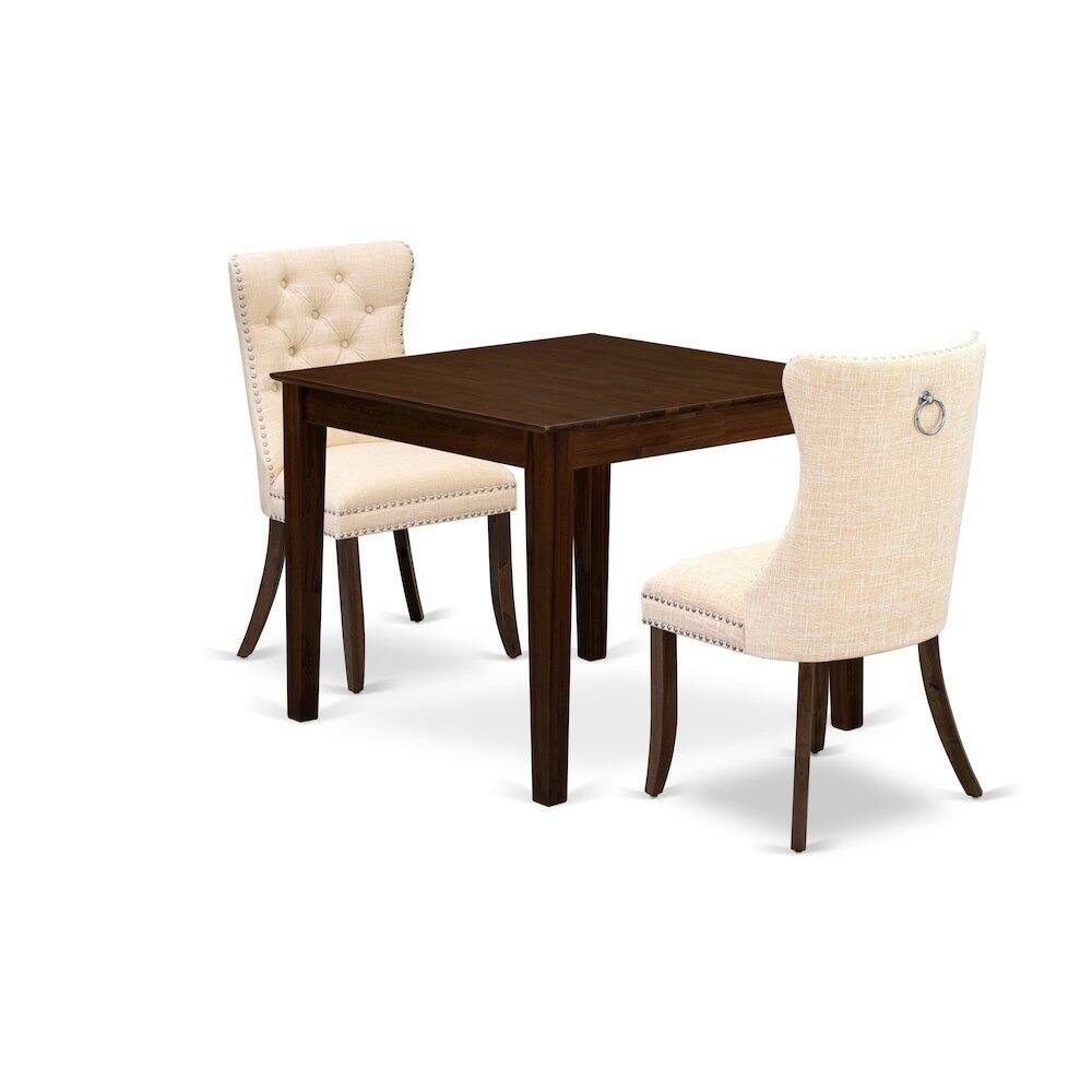 Left. East West Furniture - 3 Piece Dining Room Table Set Consists of a Square Solid Wood Table - Brown.