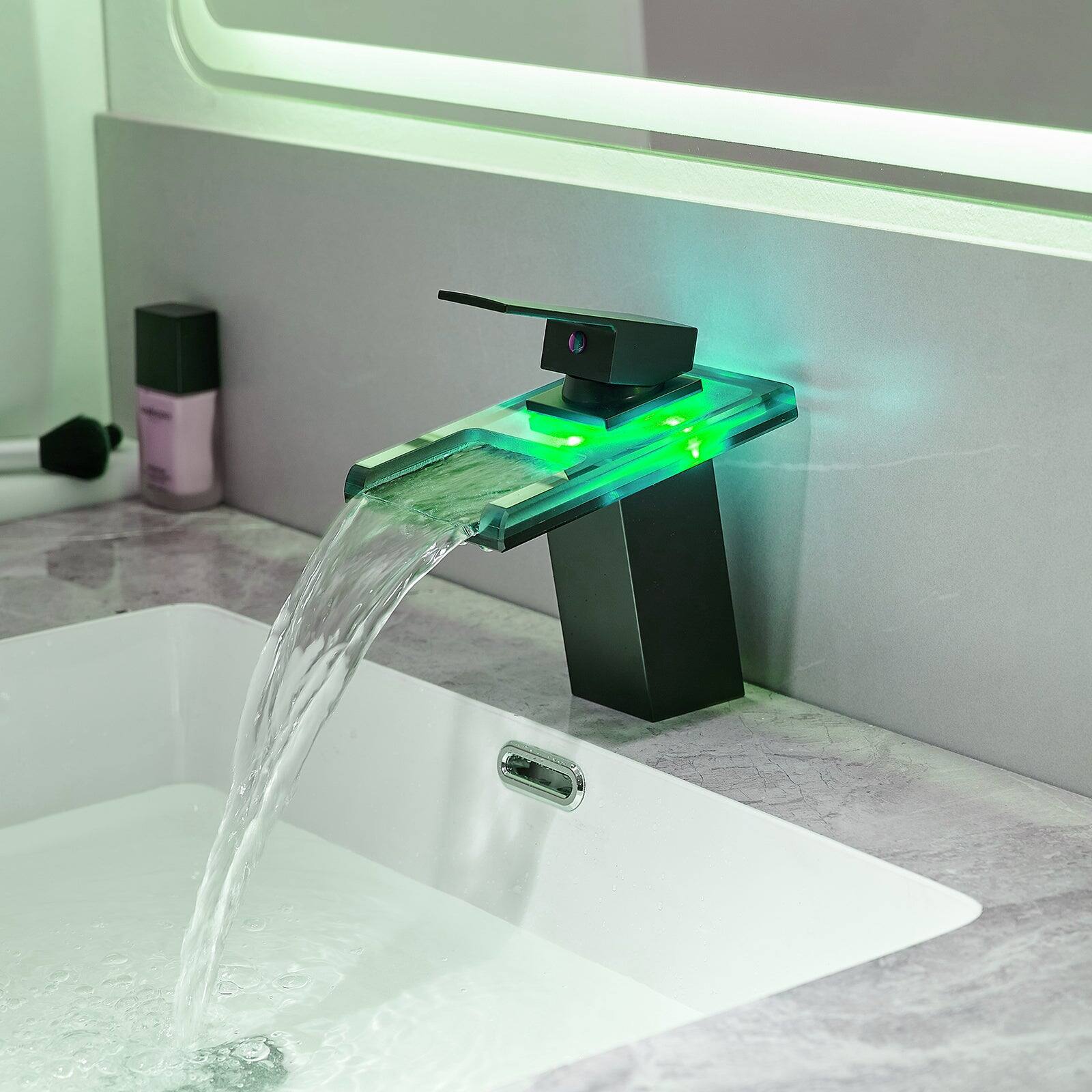 Alt View 4. Boyel Living - Brass Single Handle Single Hole Bathroom Faucet Matte Black with LED Temperature Sensor and Supply Hoses Easy Install - Matte Black.