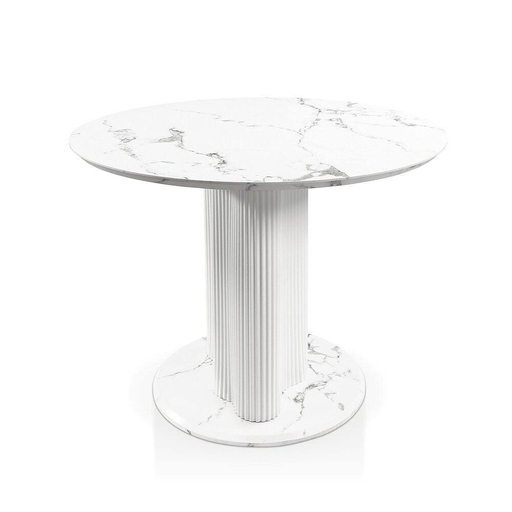 Alt View 2. Furniture of America - Elara Iron Base Pedestal Round Dining Table - White.