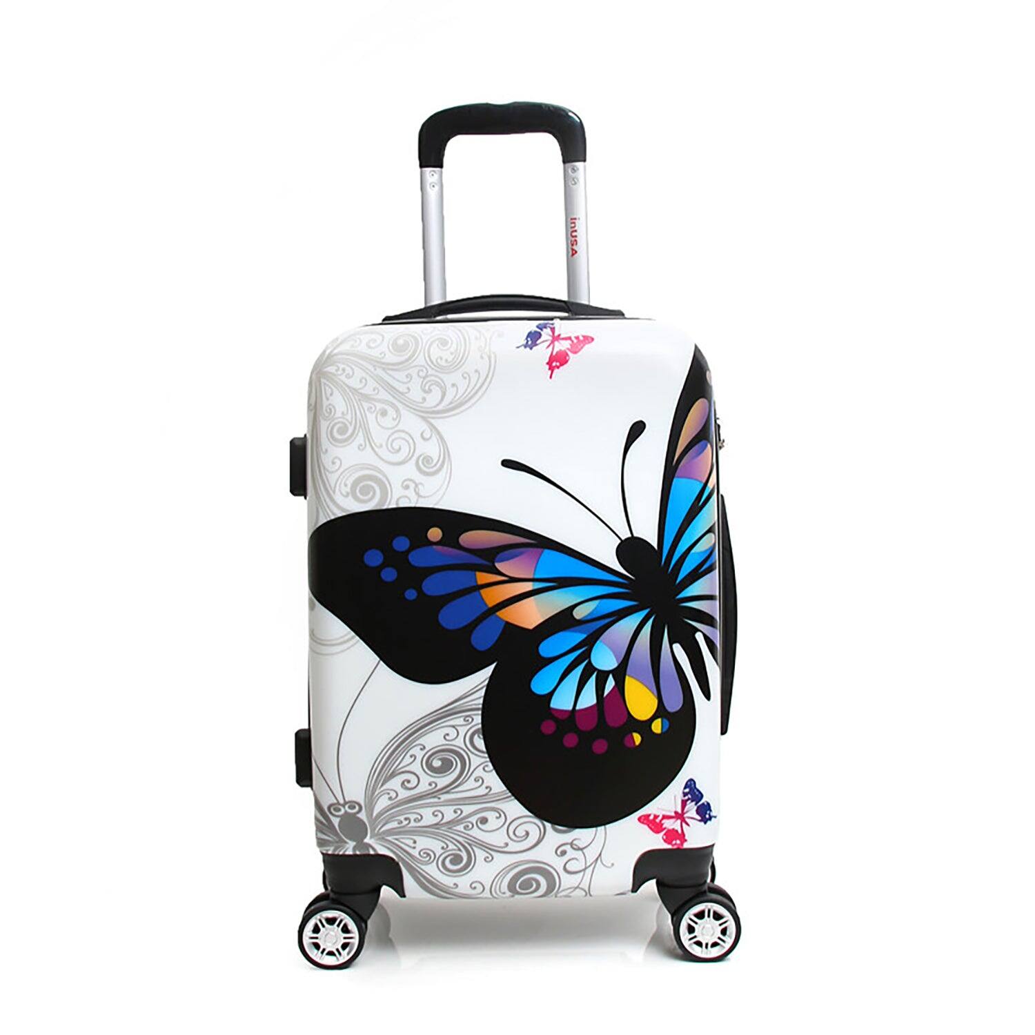 Angle. InUSA - Butterfly Prints lightweight hardside Spinner Luggage 20" carry-on - BUTTERFLY.