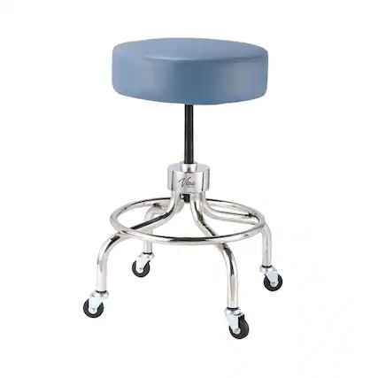 Front. Viva Comfort - Office Stool with Circular Foot Ring, Antimicrobial Upholstery, 250lb Capacity, Pneumatic Height Control - Blue.