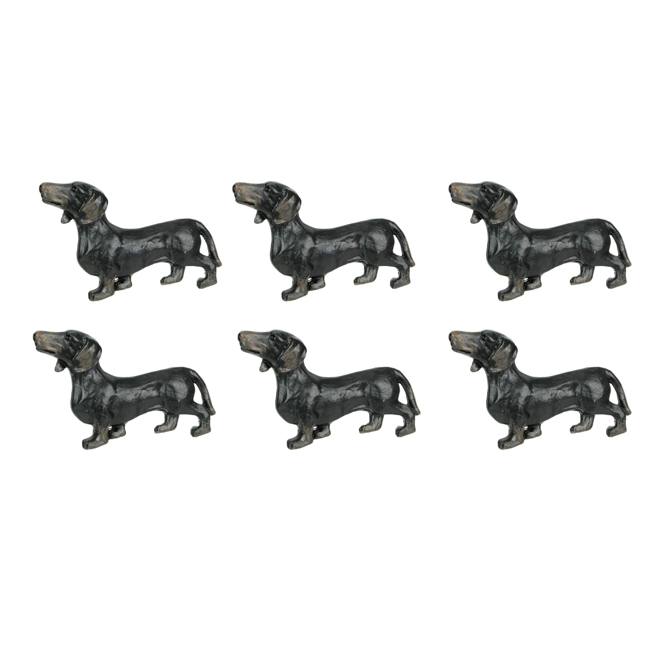 Upper Deck - Set of 6 Cast Iron Dachshund Dog Drawer Pulls Decorative Cabinet Handle Knobs - Black