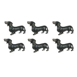 Upper Deck - Set of 6 Cast Iron Dachshund Dog Drawer Pulls Decorative Cabinet Handle Knobs - Black