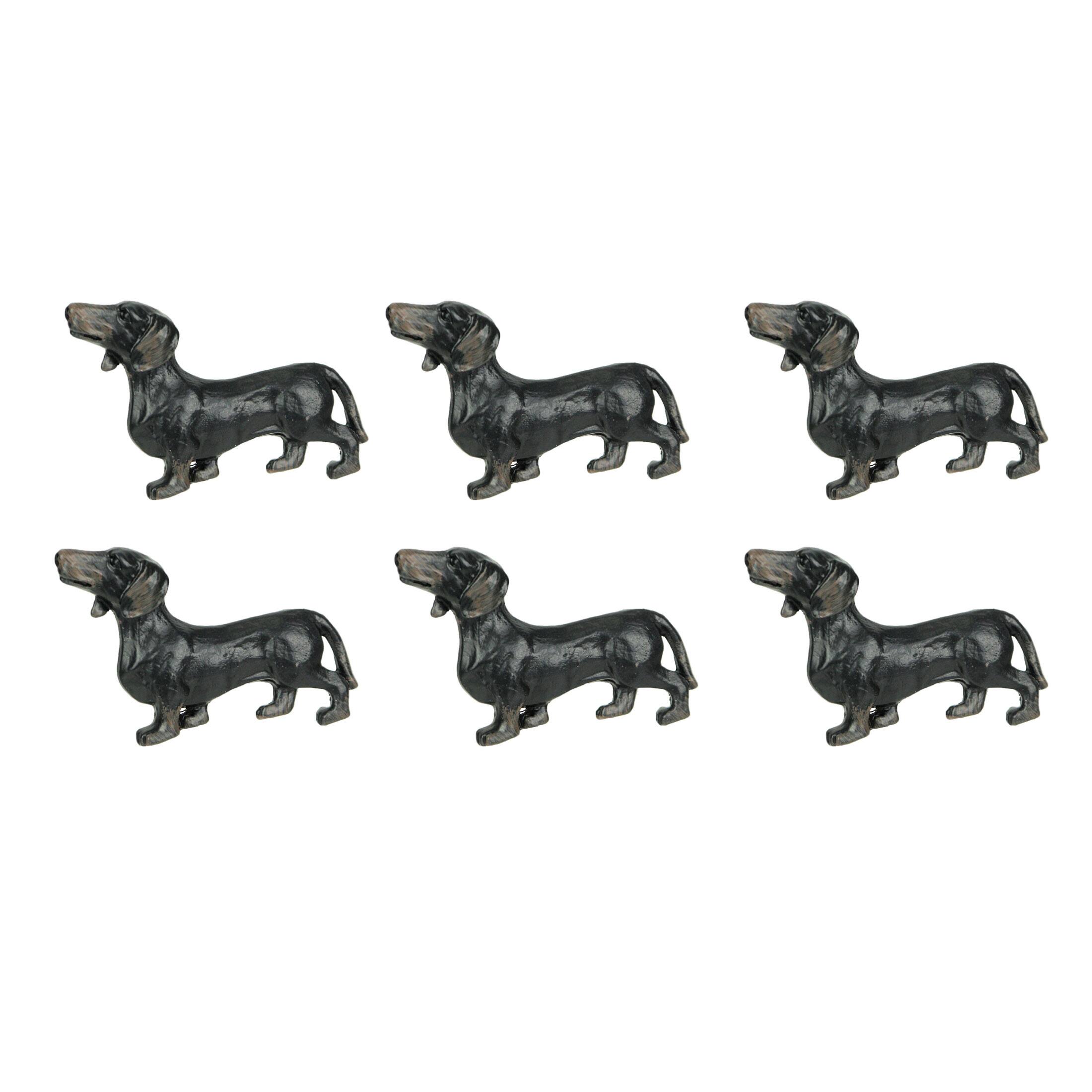 Front. Upper Deck - Set of 6 Black Cast Iron Dachshund Dog Drawer Pulls Decorative Cabinet Handle Knobs - Black.