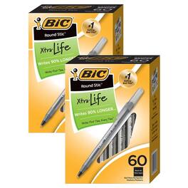 BIC - Round Stic Xtra Life Ball Pen, Black, 60 Per Pack, 2 Packs