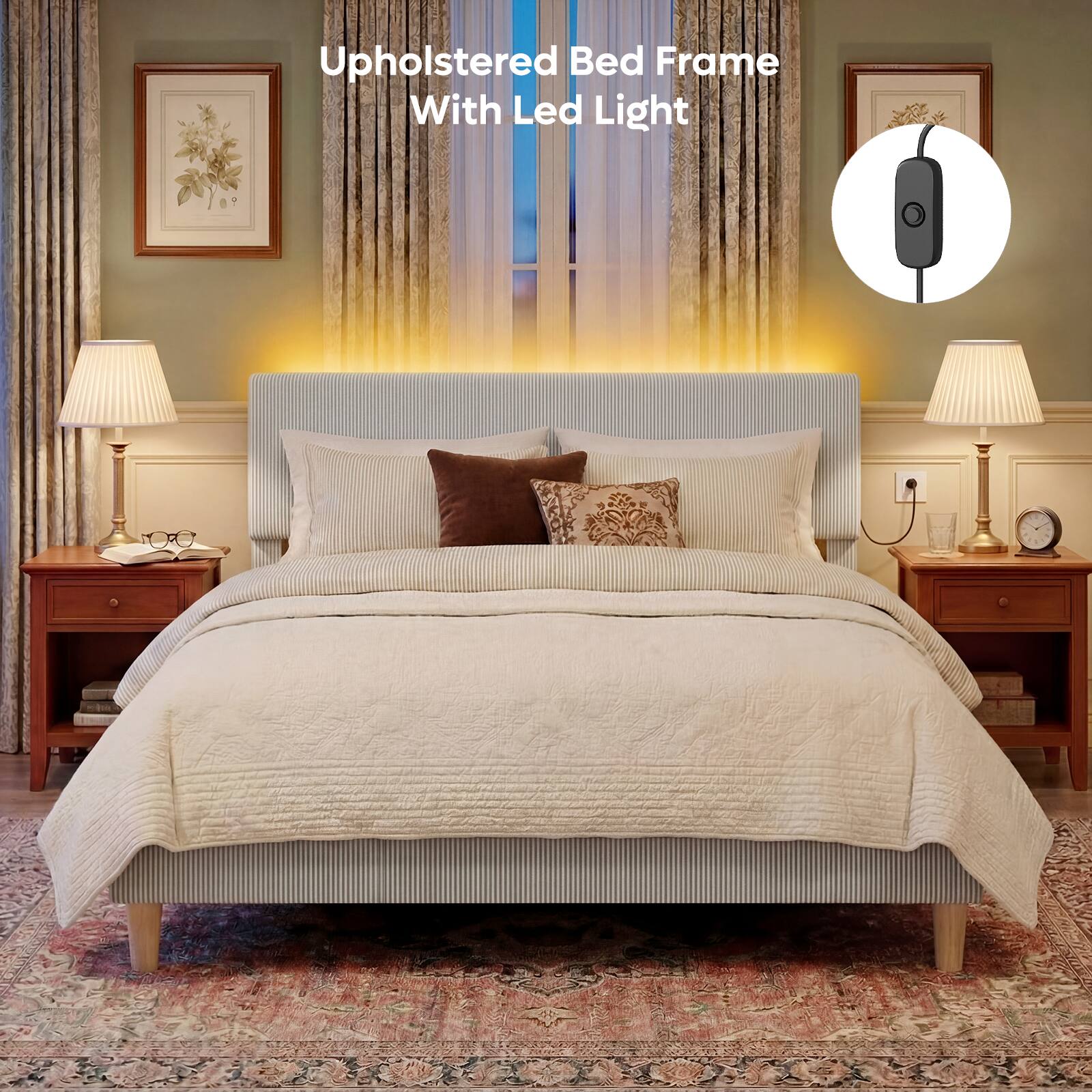 Upholstered Bed Frame With Led Light