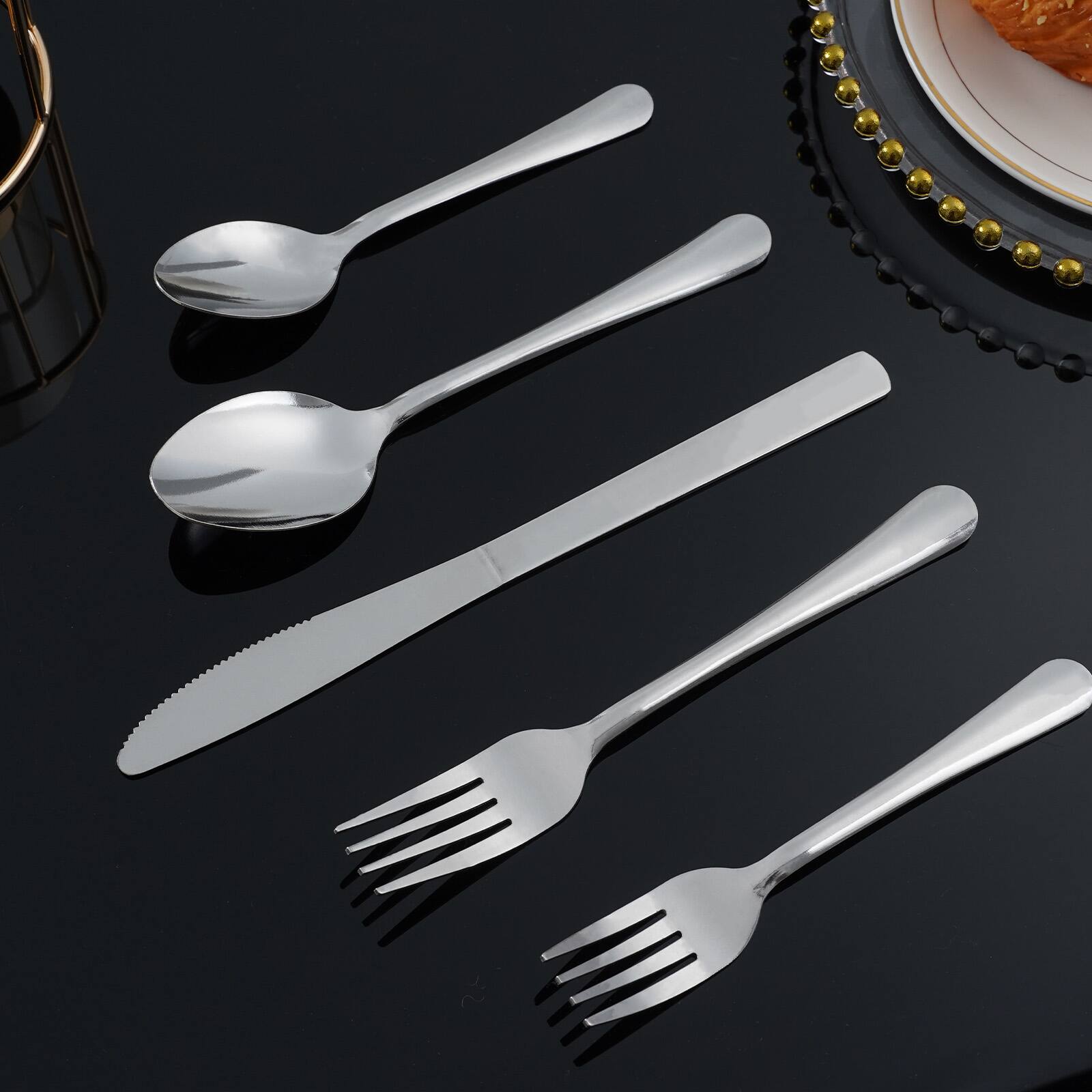 Alt View 1. Hansmart - HANSMART 60Pcs Stainless Steel Flatware Set For 12 With Dinner Forks Salad Forks Spoons and Knives Dishwasher Safe - Silver.