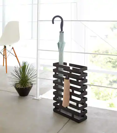 Front. Yamazaki Home - Umbrella Stand - Rectangle - Steel - Black.