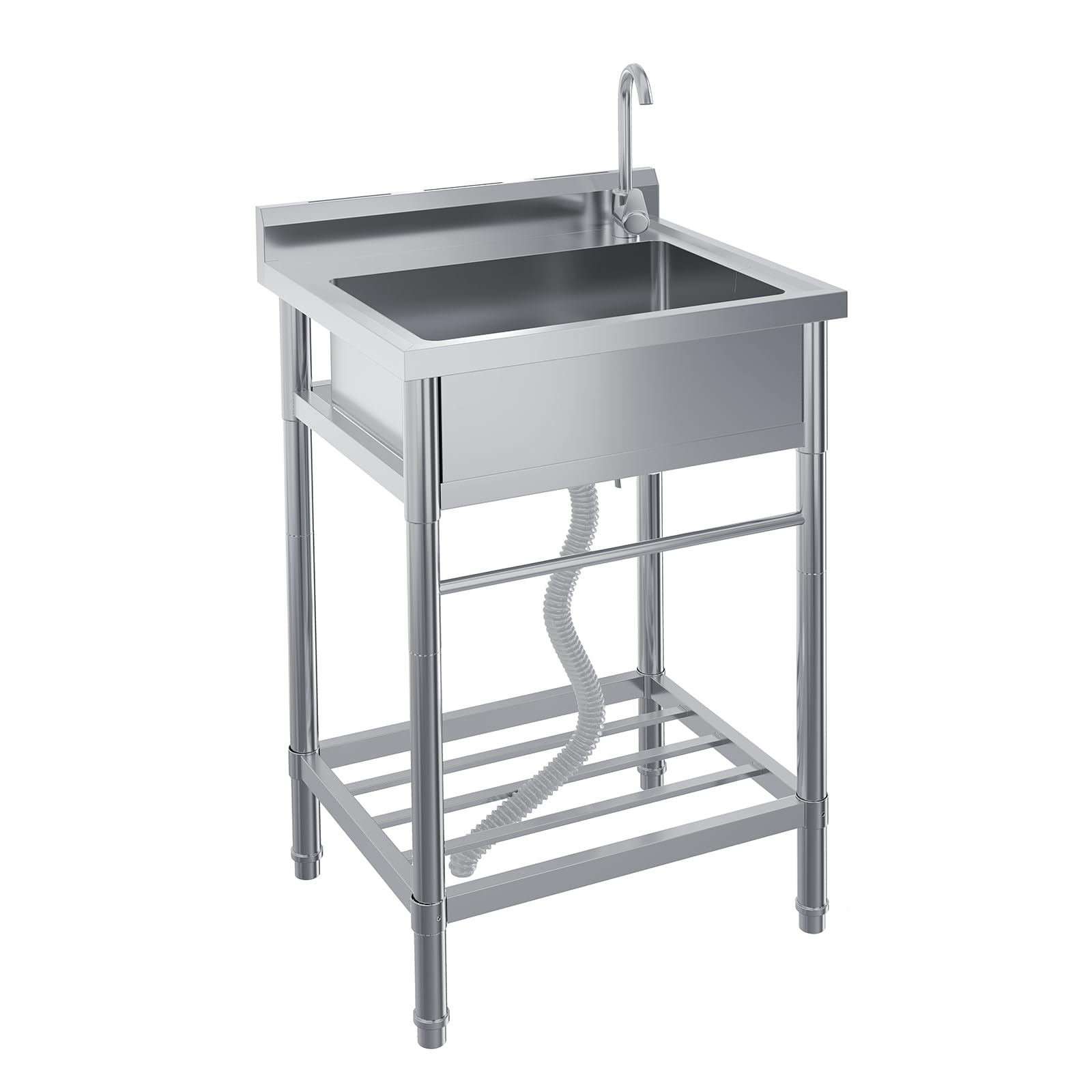 Front. Babevy - 24 x 20 x 41 Inch Stainless Steel Utility Sink, Freestanding Single Bowl w/Hot & Cold Faucet & Shelf - Silver.