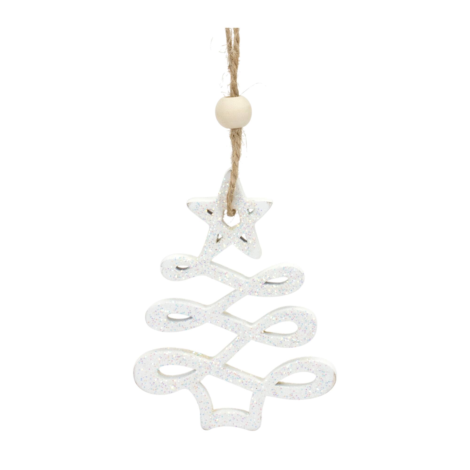 Alt View 1. BreeBe - Wood Tree Tag Ornament with Beaded Hanger (Set of 9) - White.