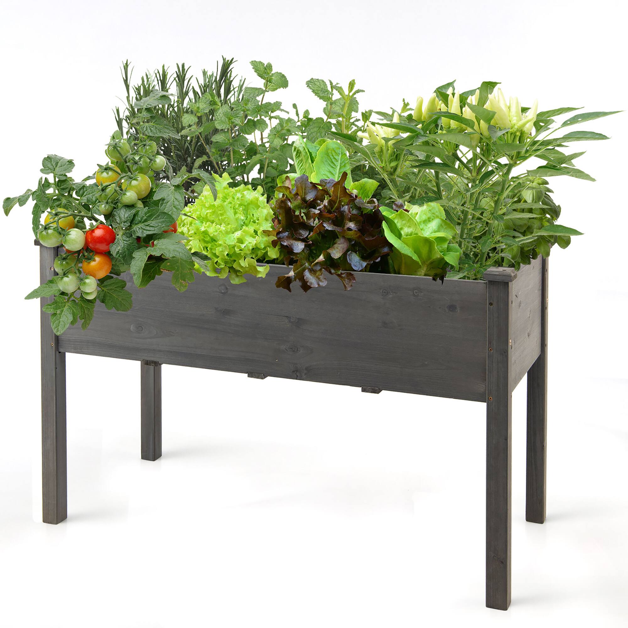 Alt View 1. Costway - Wooden Raised Vegetable Garden Bed Elevated Grow Vegetable Planter - Gray.