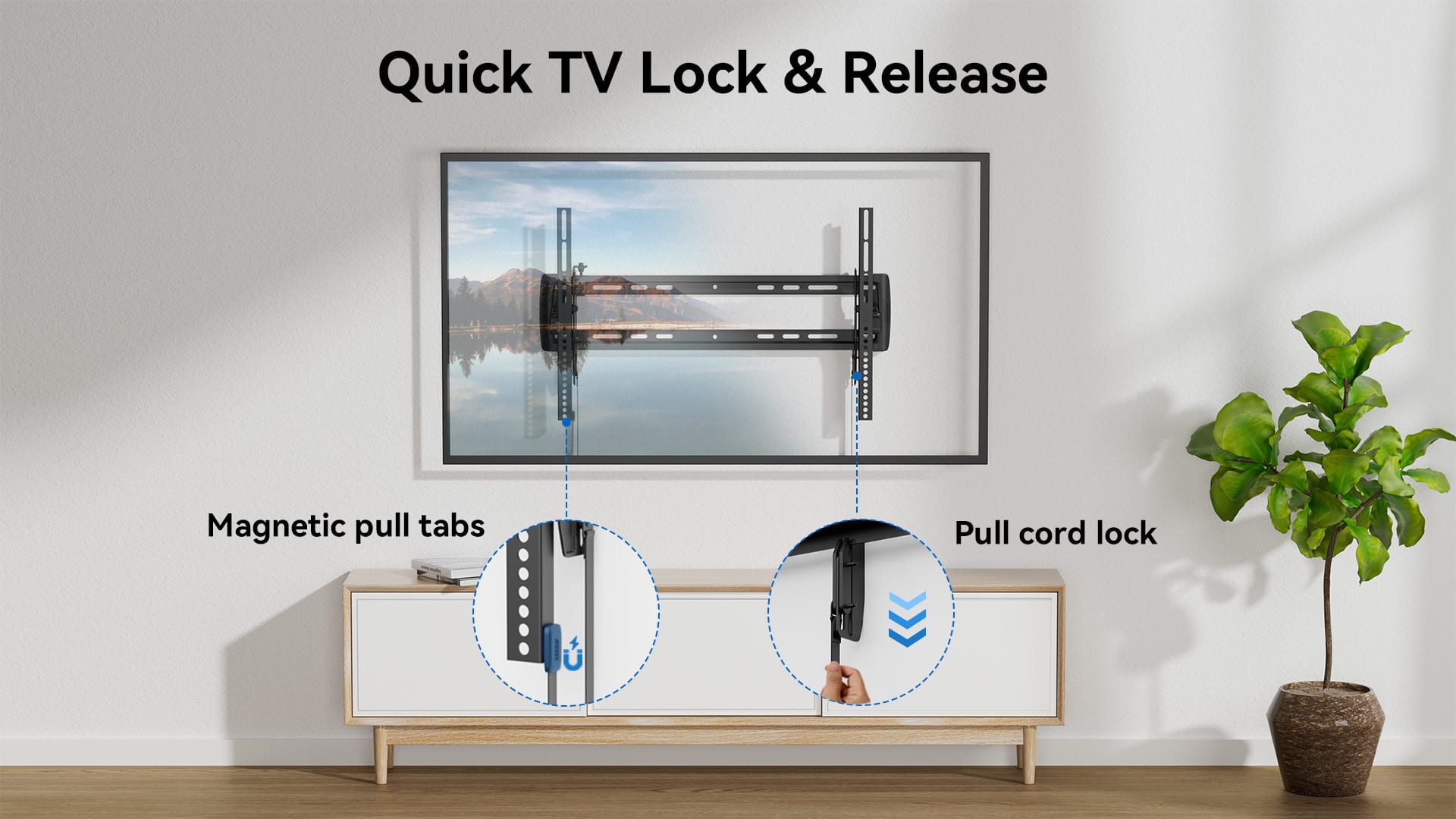 Quick TV Lock & Release Magnetic pull tabs Pull cord lock U + A
