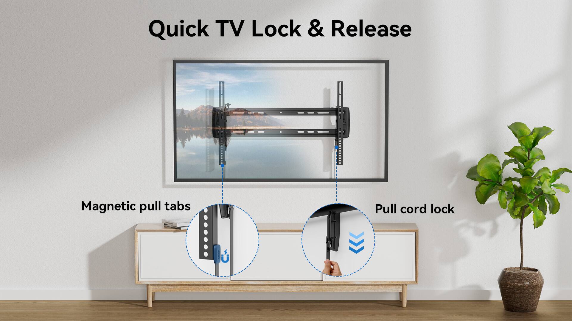 Quick TV Lock & Release Magnetic pull tabs Pull cord lock U + A