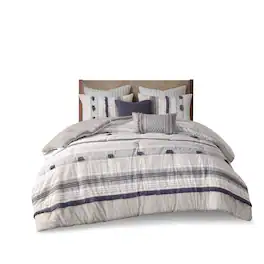Gracie Mills - Belinda Serene Stripe 3-Piece Cotton Comforter Set - Gray/Navy