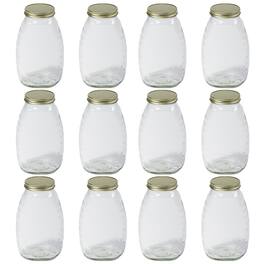 Little Giant - 32 Ounce Beekeeping Honey Glass Skep Jar w/ Airtight Lid (12 Pack) - Clear