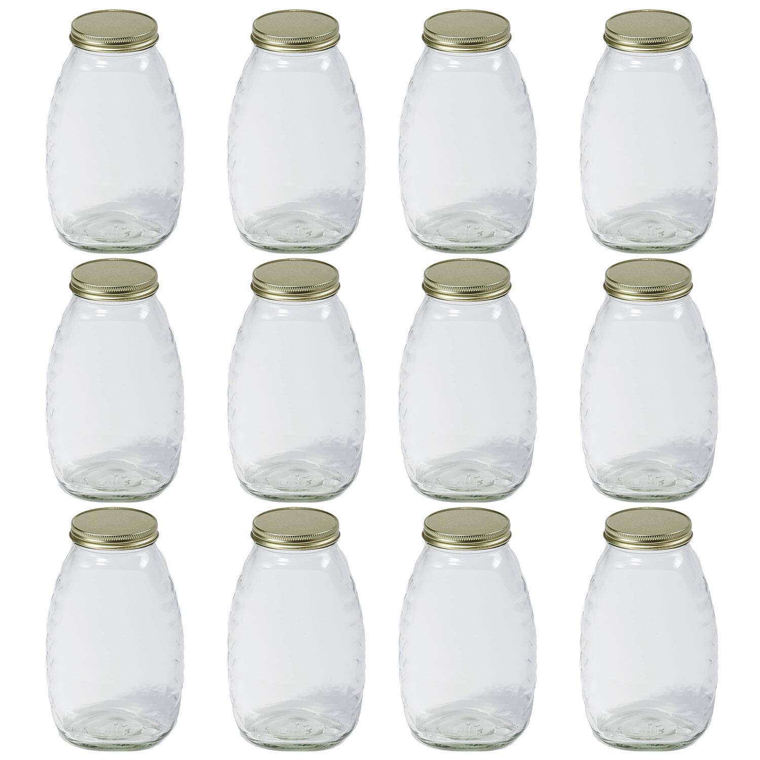 Little Giant - 32 Ounce Beekeeping Honey Glass Skep Jar w/ Airtight Lid (12 Pack) - Clear