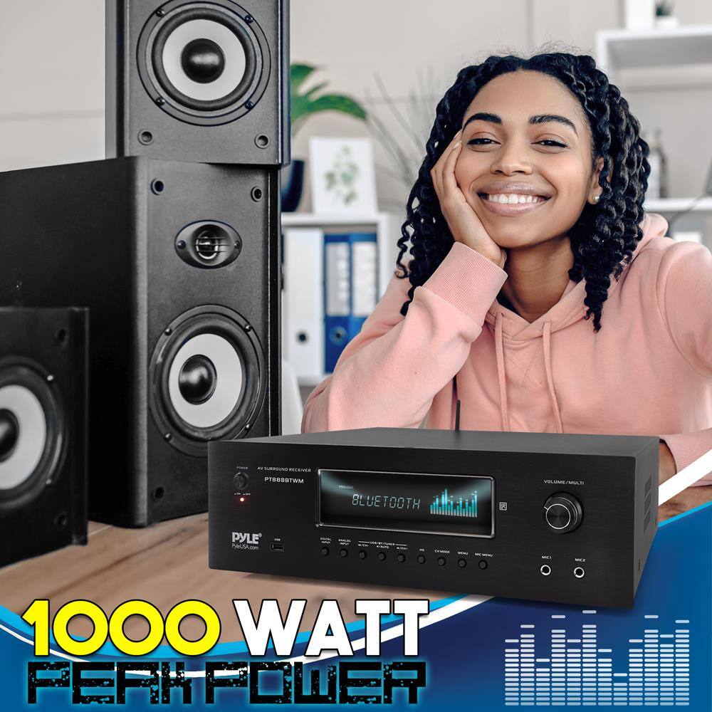PYLE  
P1800BTWM  
AV SUBWOOFER RECEIVER  

1000 WATT  
PERFECT POWER  

BLUETOOTH  
VOLUME/MULTI