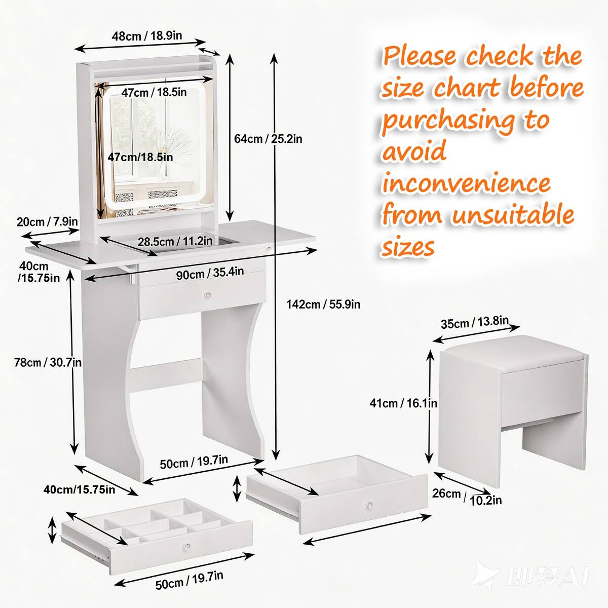 Please check the size chart before purchasing to avoid inconvenience from unsuitable sizes

48cm/18.9in
47cm/18.5in
64cm/25.2in
20cm/7.9in
28.5cm/11.2in
40cm/15.75in
90cm/35.4in
142cm/55.9in
35cm/13.8in
78cm/30.7in
41cm/16.1in
50cm/19.7in
40cm/15.75in
26cm/10.2in
50cm/19.7in