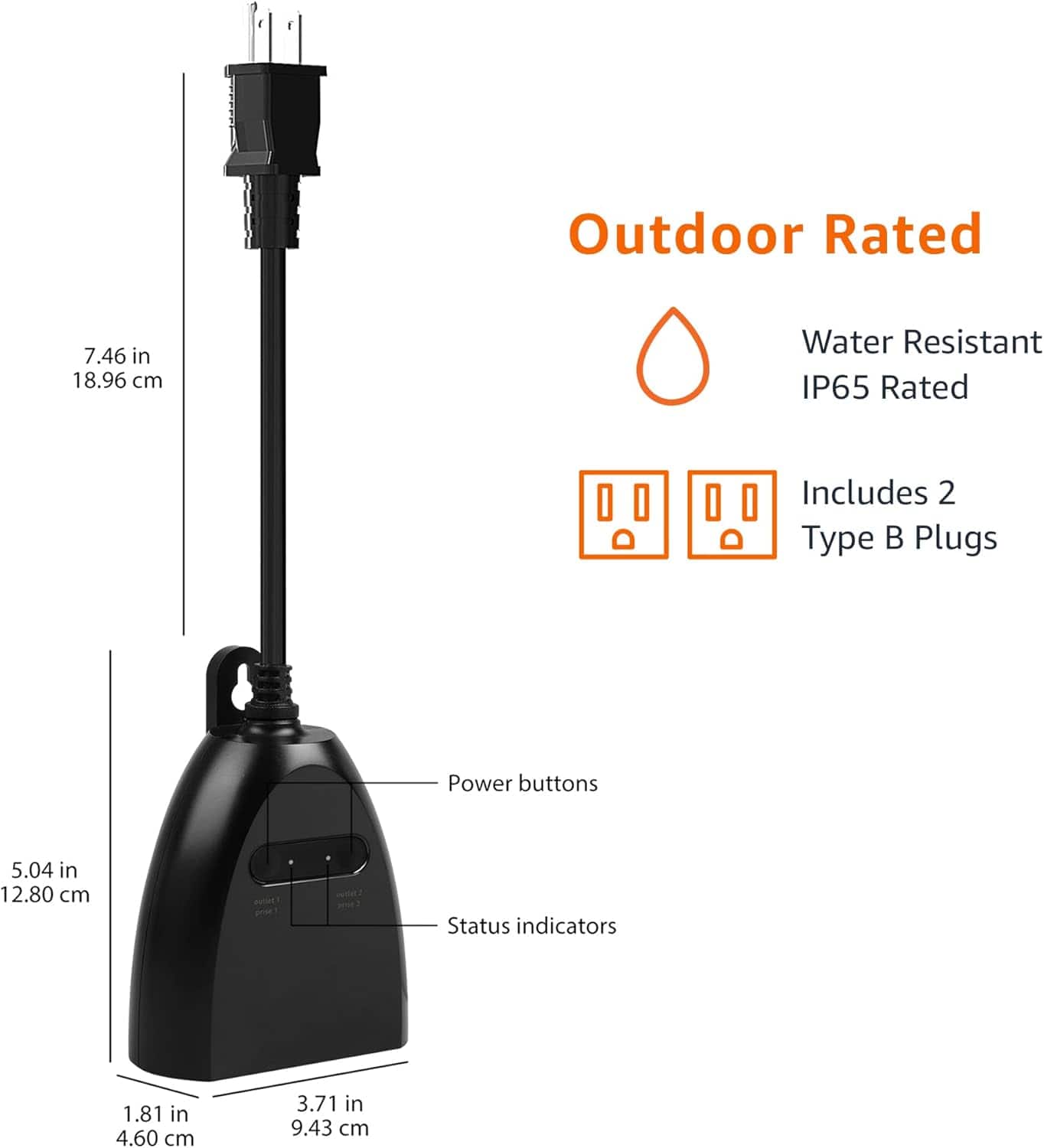 RTMB - Outdoor Smart Plug, 2 Individually Controlled Outlets, Alexa-Only, Wi-Fi - Black