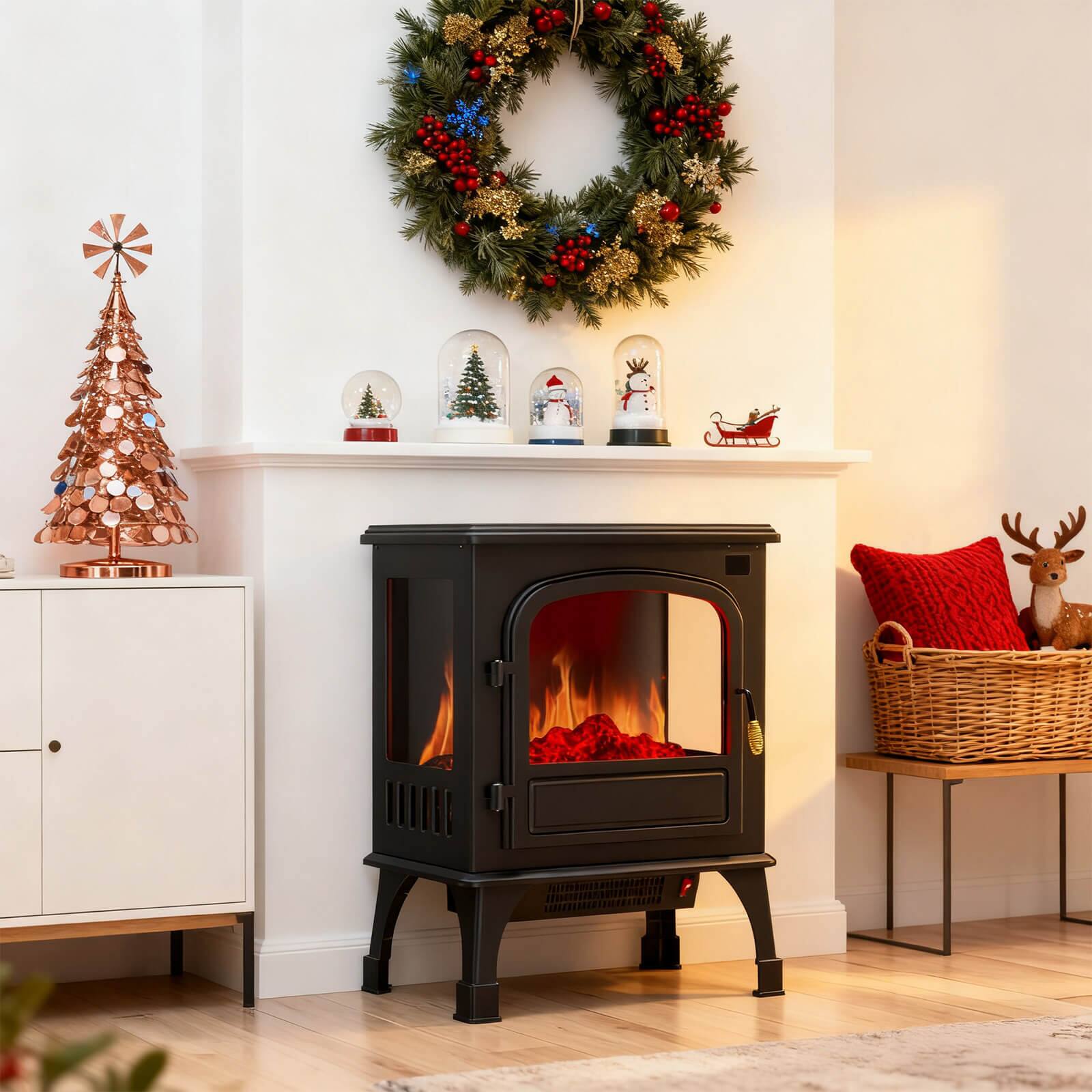 Alt View 7. AOITUN - 26" Electric Fireplace Heater, Freestanding Fireplace Stove with Realistic LED Flames, 750W/1500W, Black - black.