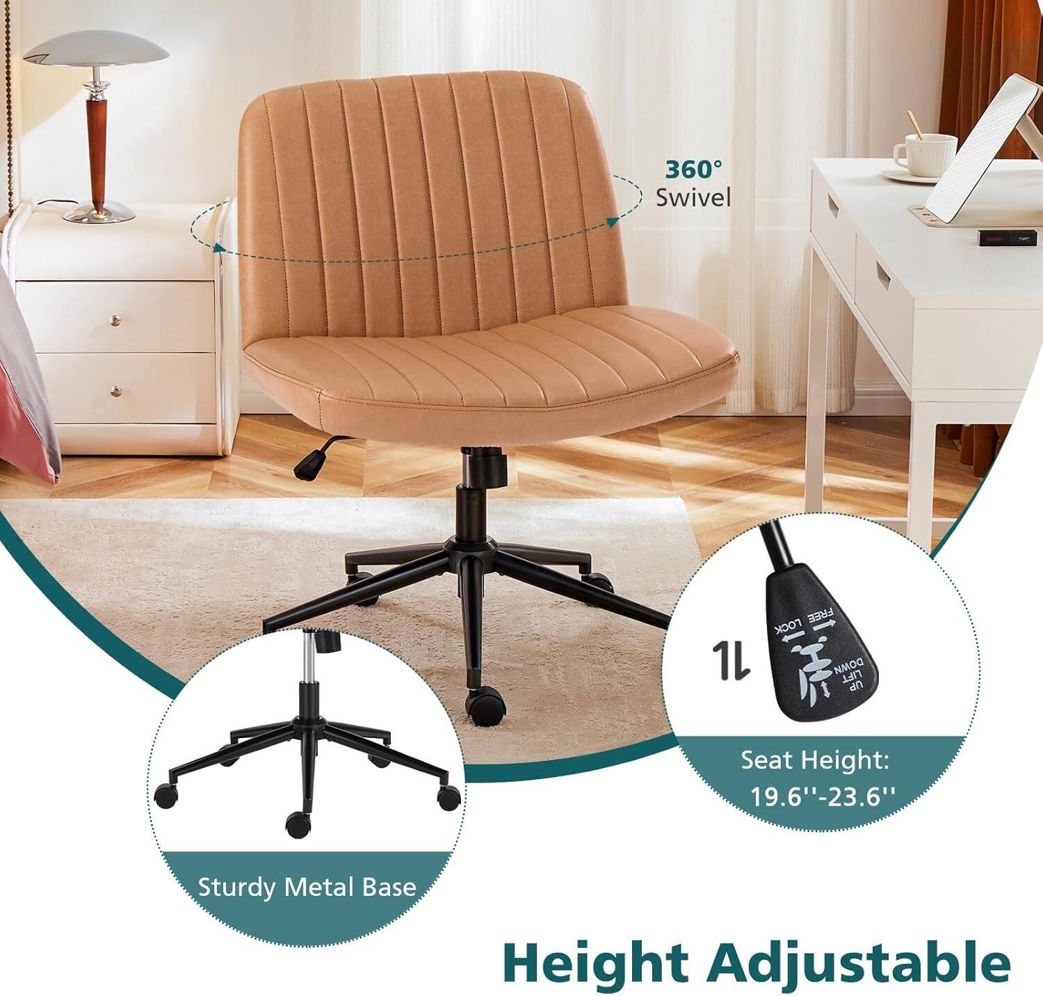 360° Swivel  
1L FREE LOCK  
DOWN LIFT  
Seat Height: 19.6"-23.6"  
Sturdy Metal Base  
Height Adjustable
