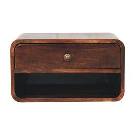 Artisan Furniture - Solid Wood Curved California Walnut Wall Mounted Bedside with Open Slot, 1 Drawer - Dark Brown