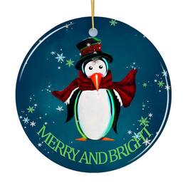 OrnamentallyYou - Merry and Bright Penguin Christmas Ornament - Multi-colored