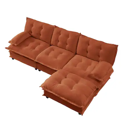Front. Roomtec - 107 inch L Shaped Modern Sofa Modular Sectional Cloud Couch with Ottoman 3Seat Chenille Deep Seat Sofa with Comfy - Orange.