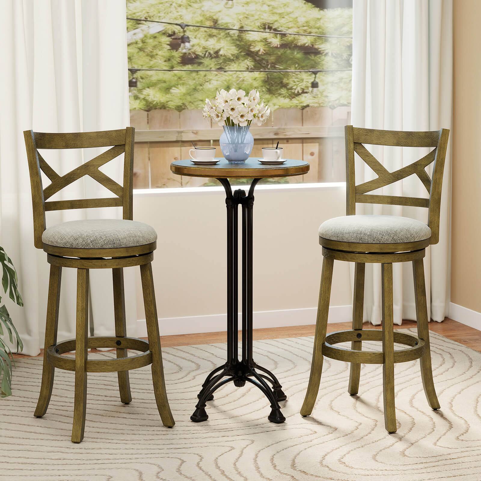 Alt View 3. Costway - Costway Swivel Bar Stools Set of 4, 30 Inch Bar Height Chairs with Backrests and Wood Frame - Antique Gray,Light Gray.