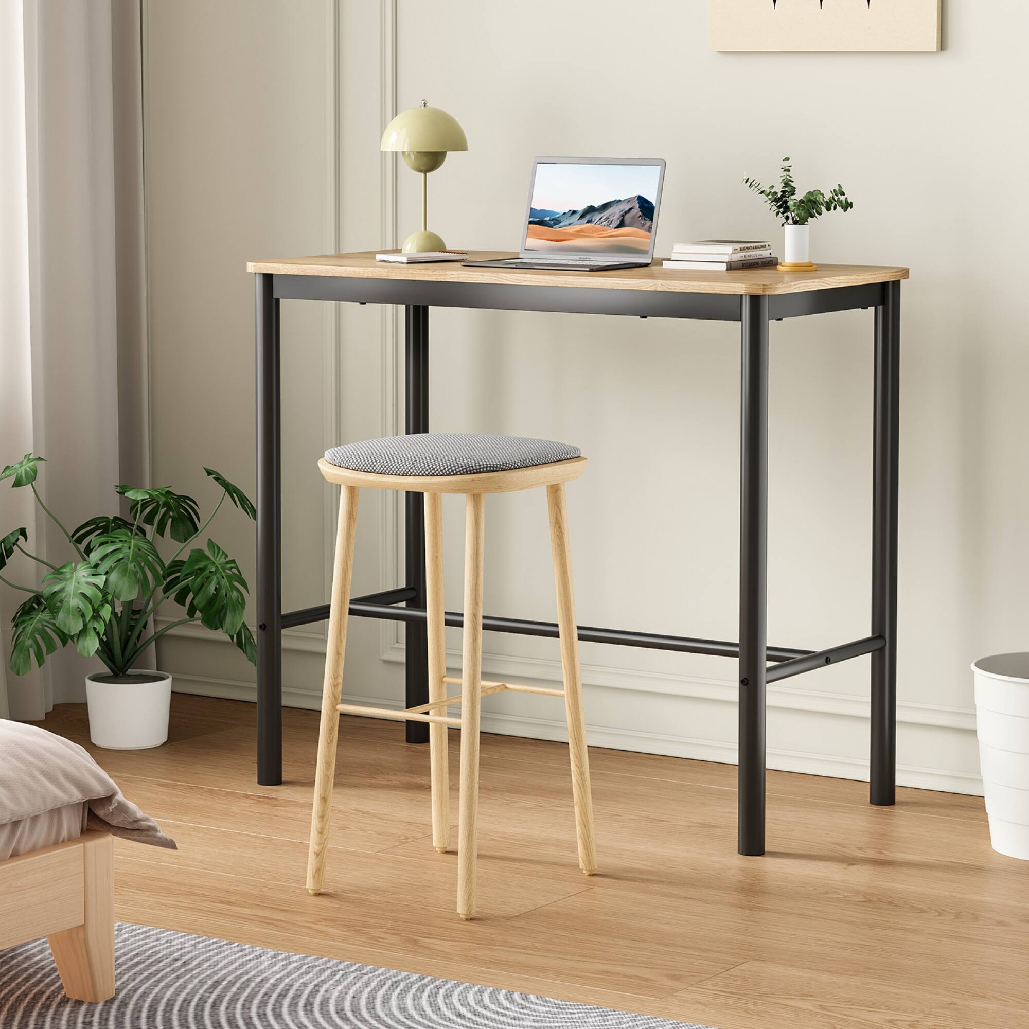 Alt View 1. GOODSILO - 47 Inch Industrial Style Counter Height Bar Table with Metal Frame and Wooden Top for Dining and Entertainment - Brown.