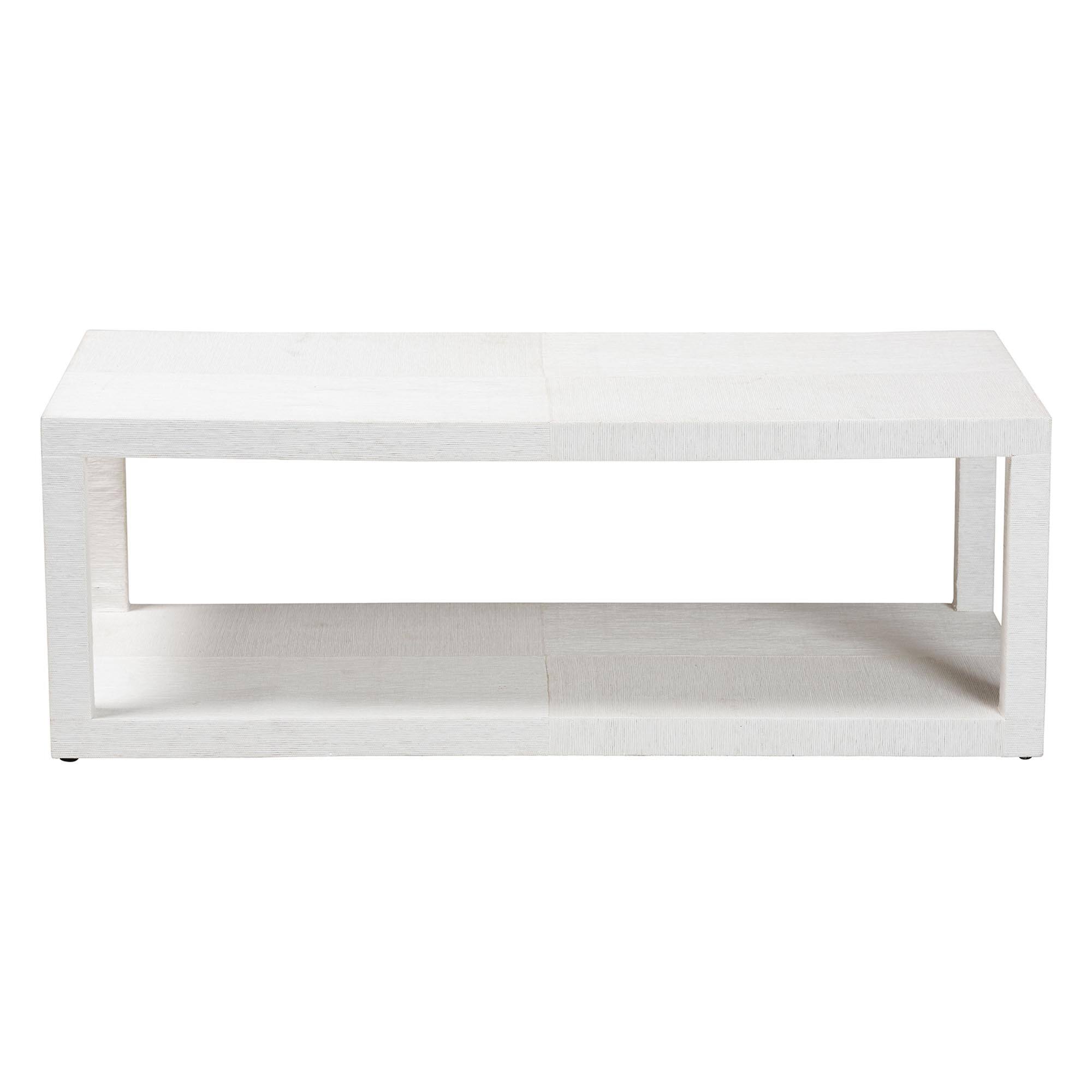 Angle. bali & pari - Oaklynn Natural Grasscloth Coffee Table - Two-Tier Cocktail Table with Open Frame, Modern Coastal Centerpiece - White.