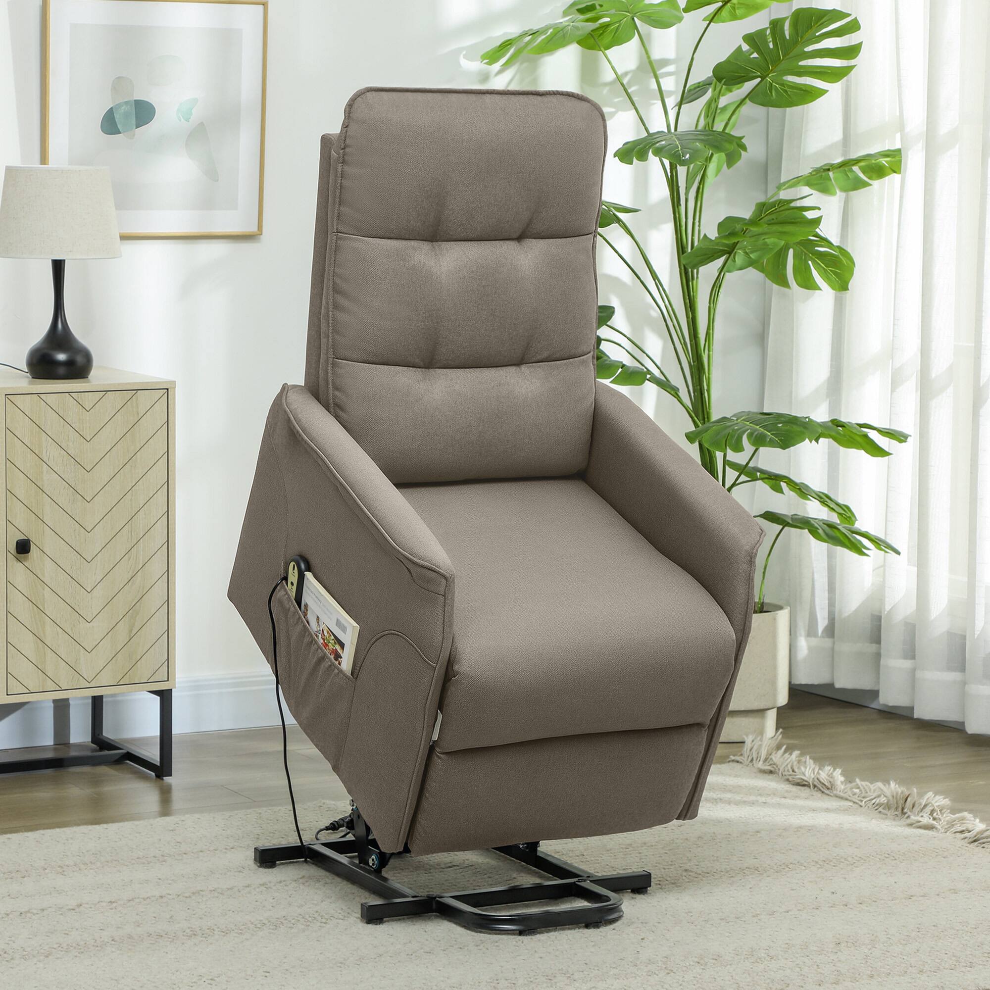 Alt View 8. Homcom - Power Lift Chair: Pocket Spring Tufted Fabric Recliner w/Remote & Pockets, Quick Assembly - Coffee.