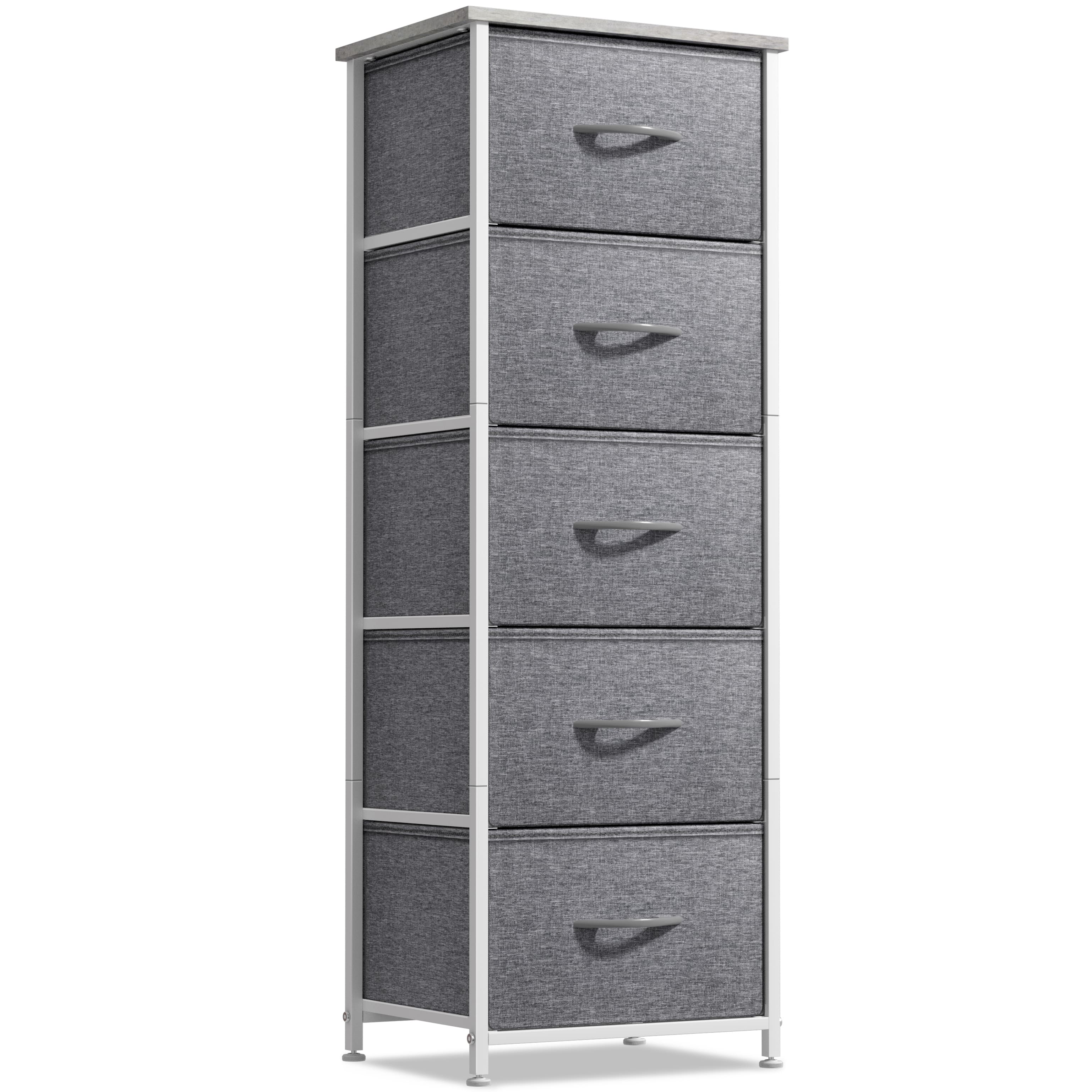 Front. Sorbus - Sorbus Narrow 5 Drawers Nightstand with Steel Frame, Wood Top, Easy Pull Fabric Bins for Home, Bedroom, Office & Dorm - Grey.