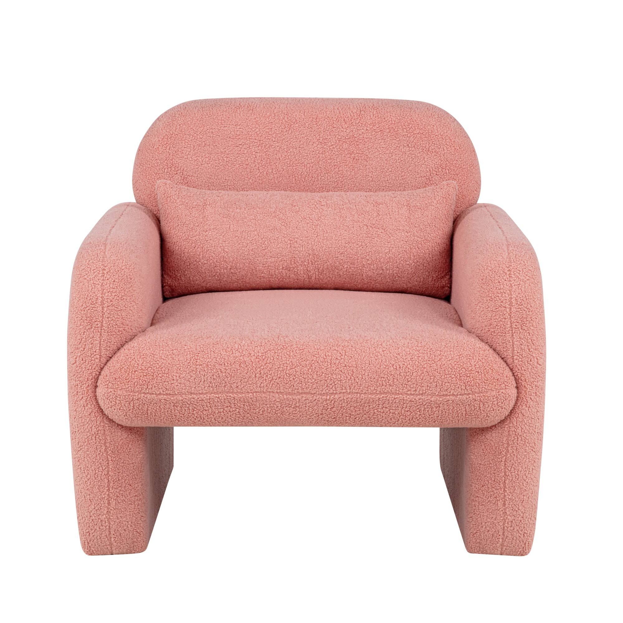 Alt View 2. GOODSILO - Minimalist Teddy Fleece Single Sofa Chair with Arms and Pillow for Living Room, Bedroom, Study - Pink.