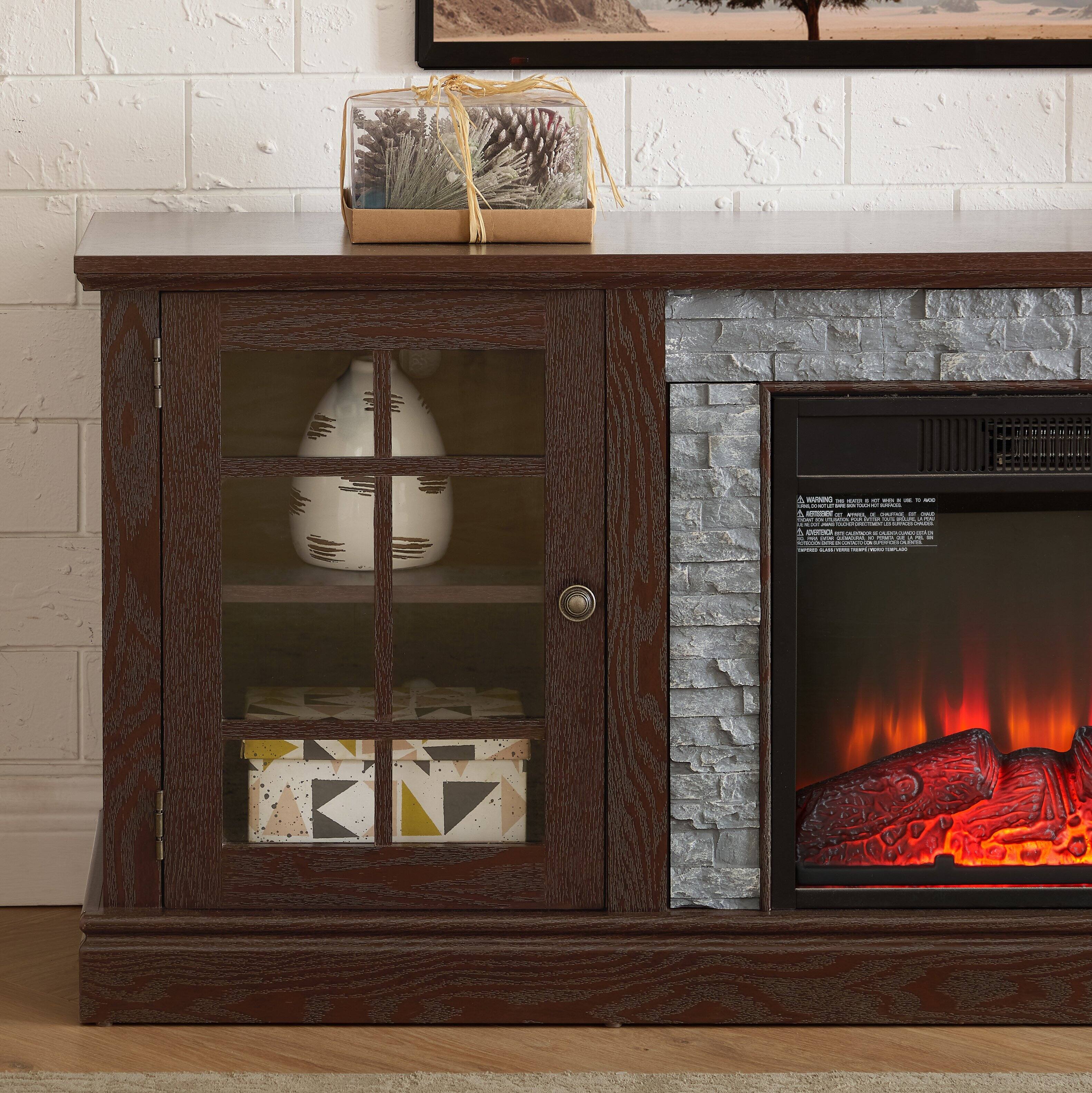 Alt View 5. Whisen - 70" Electric Fireplace TV Stand Media Console, Holds TVs up to 75", Faux Stone Storage Cabinet - Cherry.