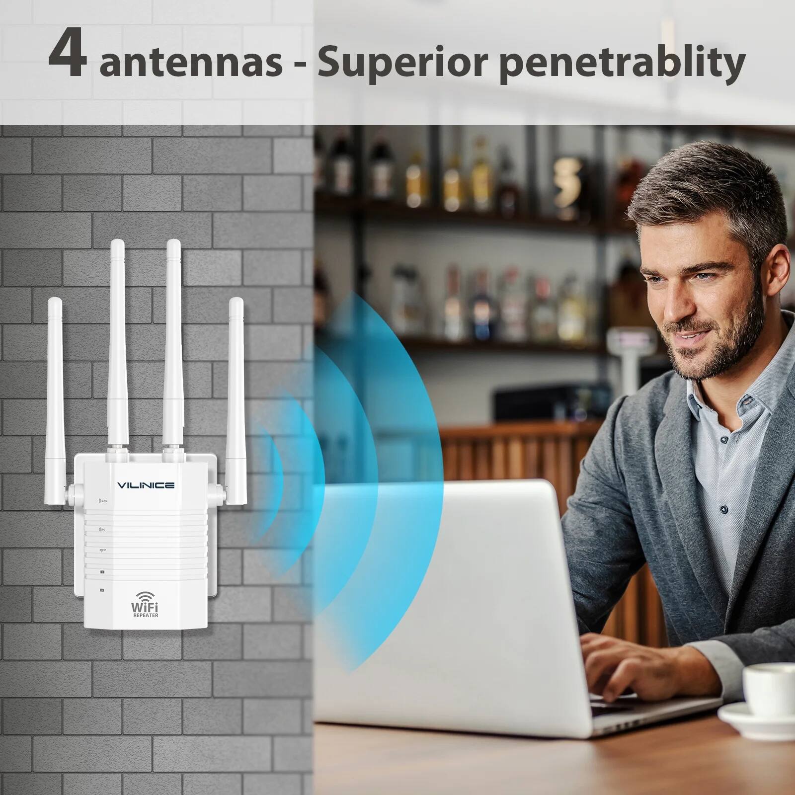 4 antennas - Superior penetrability

VILINICE T - WiFi REPEATER