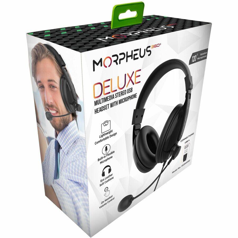 MORPHEUS 360°  
DELUXE  
MULTIMEDIA STEREO USB HEADSET WITH MICROPHONE  

- Lightweight Design  
- Comfortable Flexible Built-in Microphone  
- Eco Leather Soft Cushions  
- On Headset Volume Control  

CONNECTIONS: USB A  

Model No: NER080