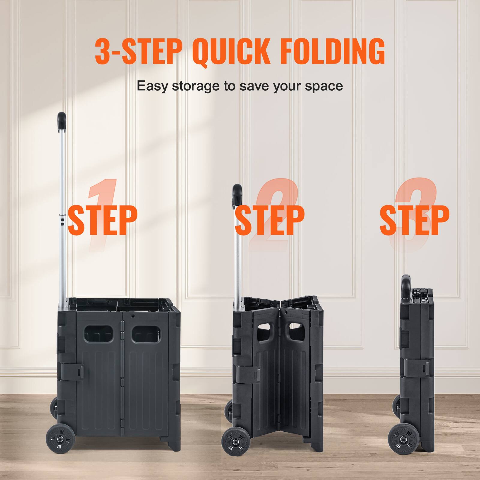 3-STEP QUICK FOLDING, Easy storage to save your space, STEP 1, STEP 2, STEP 3
