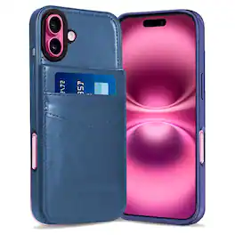 Entronix - Slim Leather Wallet Case for iPhone 16 with 6 Slot Card Holder - Navy