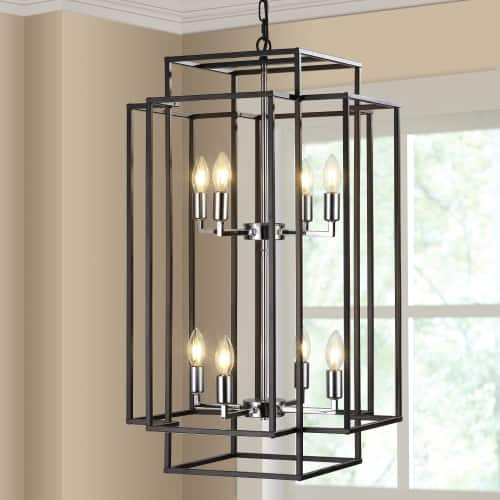 LISM - 18" Modern 8-Light Chrome Geometric Pendant Chandelier (No Bulbs) - Black