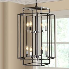 LISM - 18" Modern 8-Light Chrome Geometric Pendant Chandelier (No Bulbs) - Black