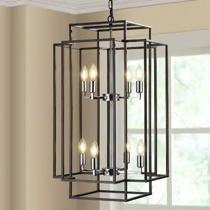 Front. LISM - 18" Modern 8-Light Black Chrome Geometric Pendant Chandelier (No Bulbs) - Black.