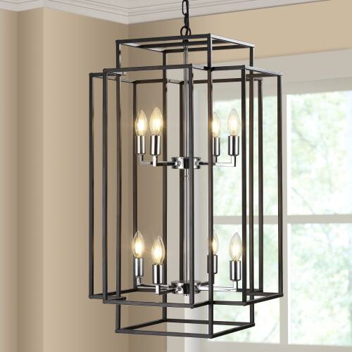 Front. LISM - 18" Modern 8-Light Black Chrome Geometric Pendant Chandelier (No Bulbs) - Black.