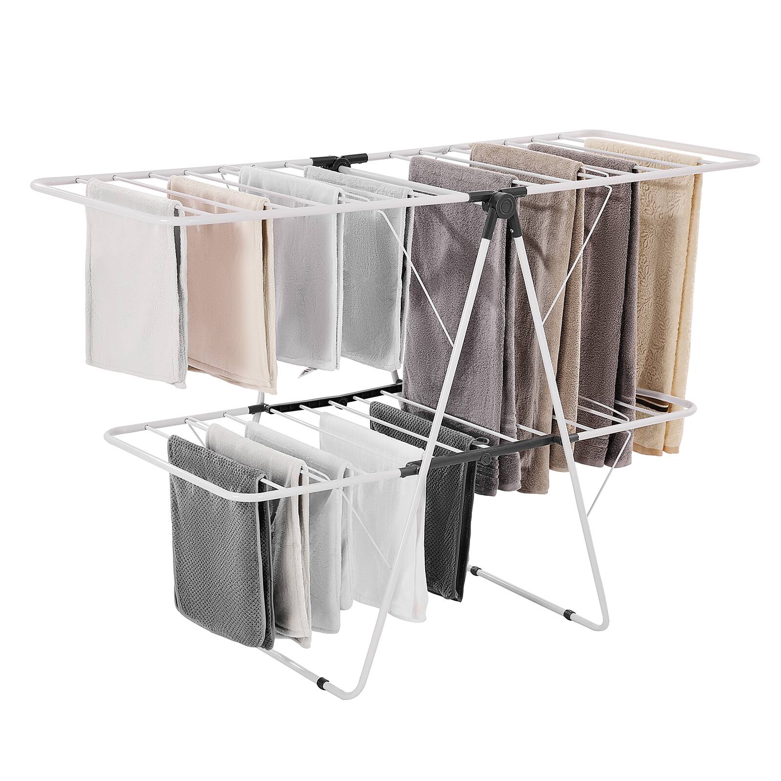 VEVOR - Clothes Drying Rack, 2-Tier Foldable Laundry Dryer Rack with Sock Clips & 31 Dry Rods - White;Gray
